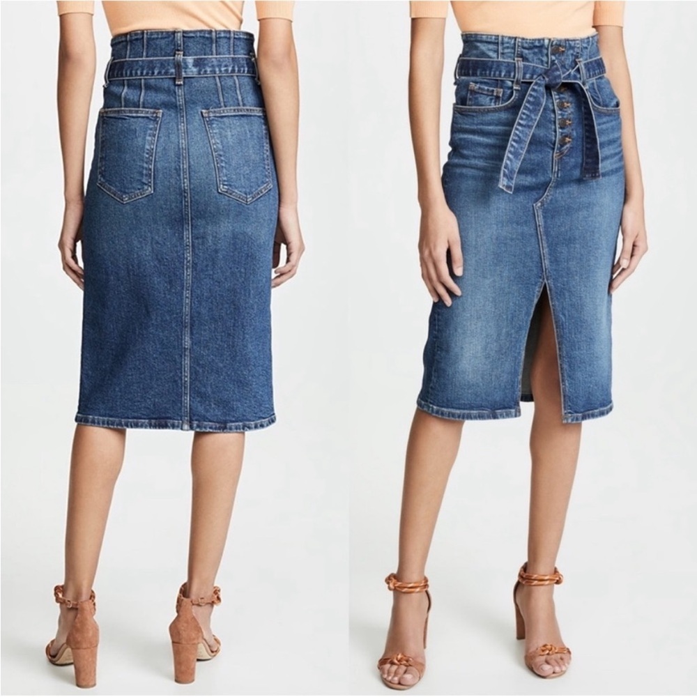 Veronica Beard Blue Denim Denton Corset Pencil Belted Buttons Denim Skirt Sz 4
